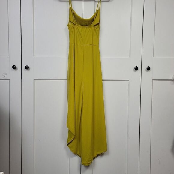 Pretty little things chartreuse mesh strappy cowl neck ruched skirt midi dress - Picture 12 of 12